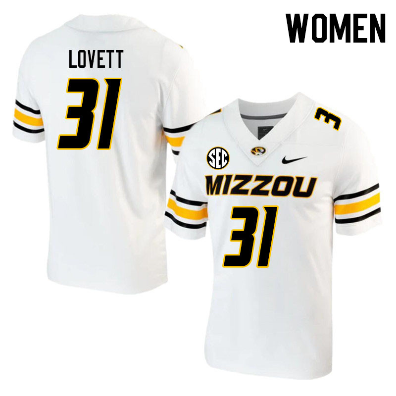 Women #31 Zach Lovett Missouri Tigers College 2023 Football Stitched Jerseys Sale-White